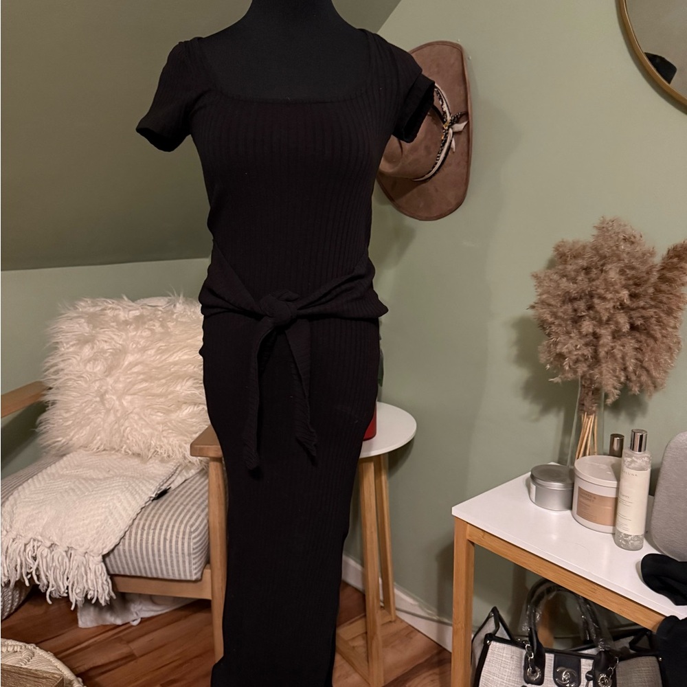 Topshop Black Ribbed Dress